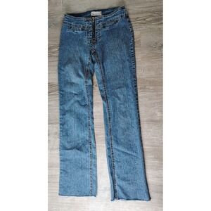 Cappuccino Y2K Low Rise Exposed Zip Straight Jeans Raw Hem No‎ Belt Loops Jrs 3